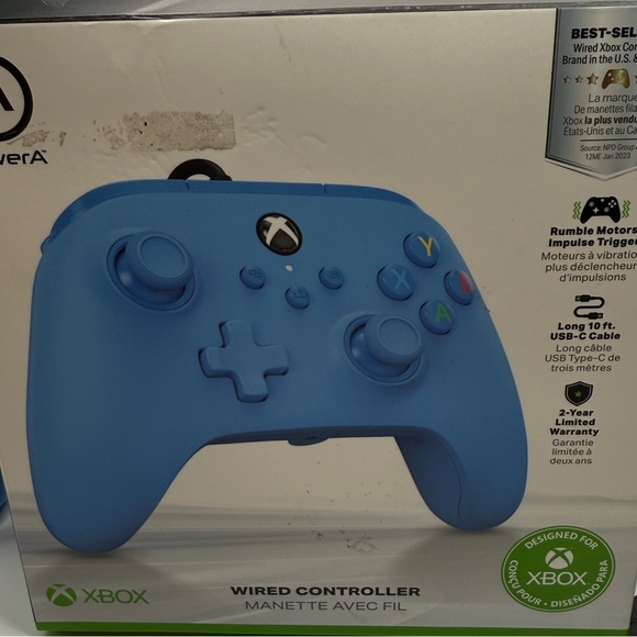 XBox Wired Controller Rumble Motors Impulse Triggers Blue PowerA New Open Box - Picture 5 of 6